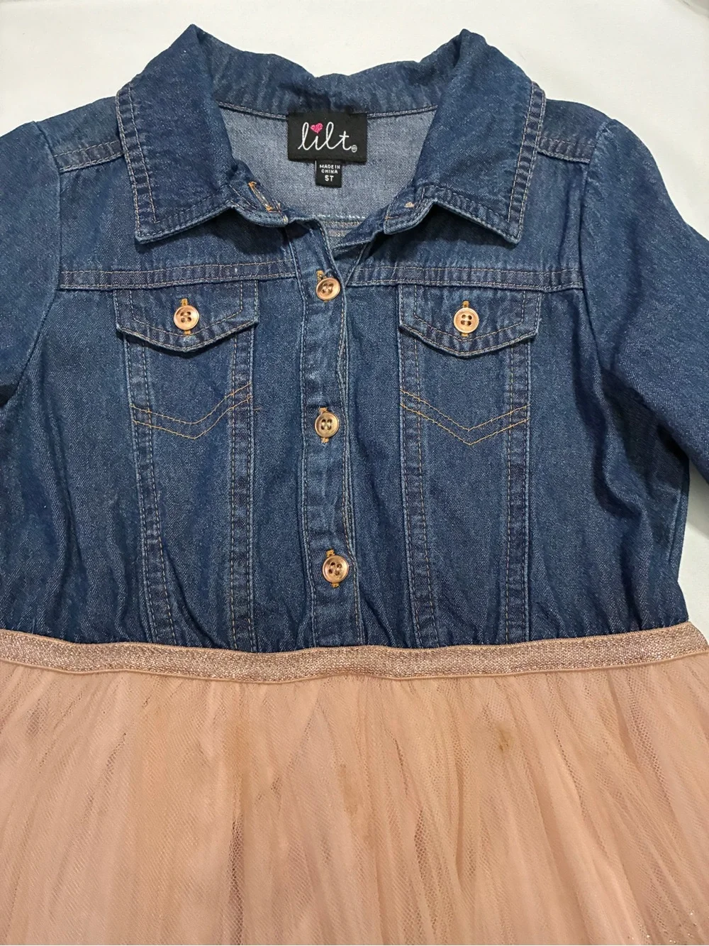 Lilt Denim & Rose Gold Tulle Size 5T Dress